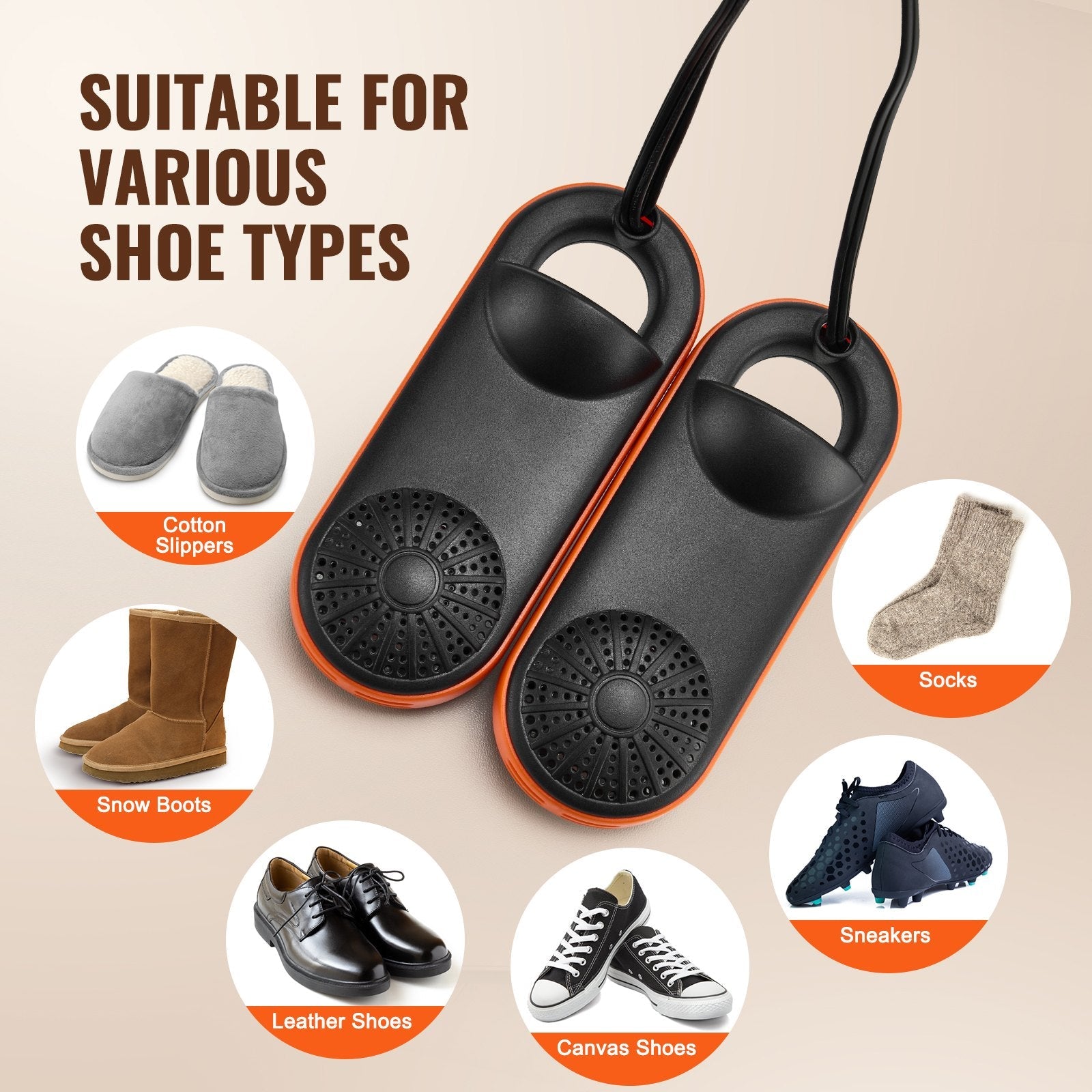 VEVOR Portable Boot and Shoe Dryer with Auto Temperature Control - Perfect for Winter Travel and Rainy Days, Fireproof Design for Shoes, Gloves, and Socks